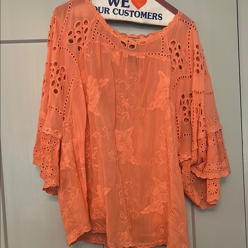 Johnny Was Orange 3/4 Sleeve Boxy Blouse